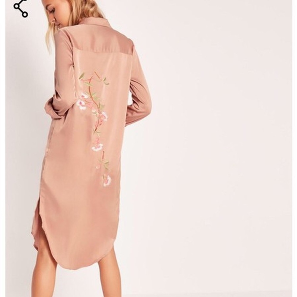 Missguided satin longline embroidered shirt dress